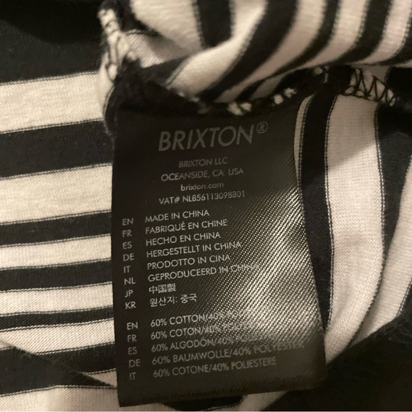 Brixton Men’s T-Shirt Short Sleeve Black White Striped Embroidered Size Large - Picture 6 of 7